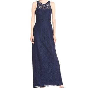 NWT Donna Morgan Women's Harper Long Lace Illusion Evening Formal Gown Indigo
